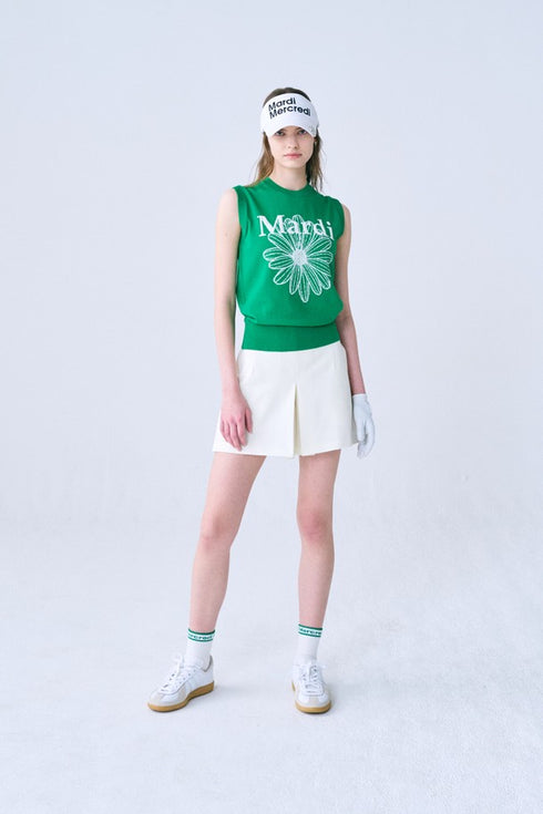 Mardi Mercredi Actif FLOWER SLEEVELESS KNIT TOP_GREEN IVORY